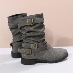 Women's Chunky Heel Boots Buckle Strap Dress Comfortable Walking Shoes