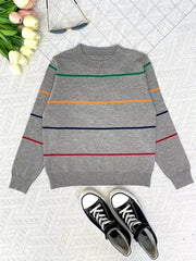 Boys Striped Block Sweater Round Neck Long Sleeve Pullover