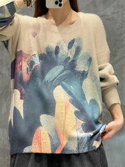 Women's Leaf Print Long Sleeve Sweater