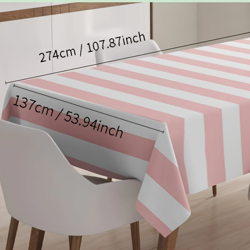 Pink Striped Plastic Tablecloth Waterproof for Indoor Outdoor Decor