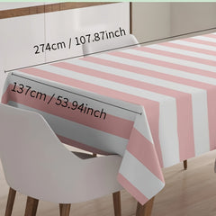 Pink Striped Plastic Tablecloth Waterproof for Indoor Outdoor Decor