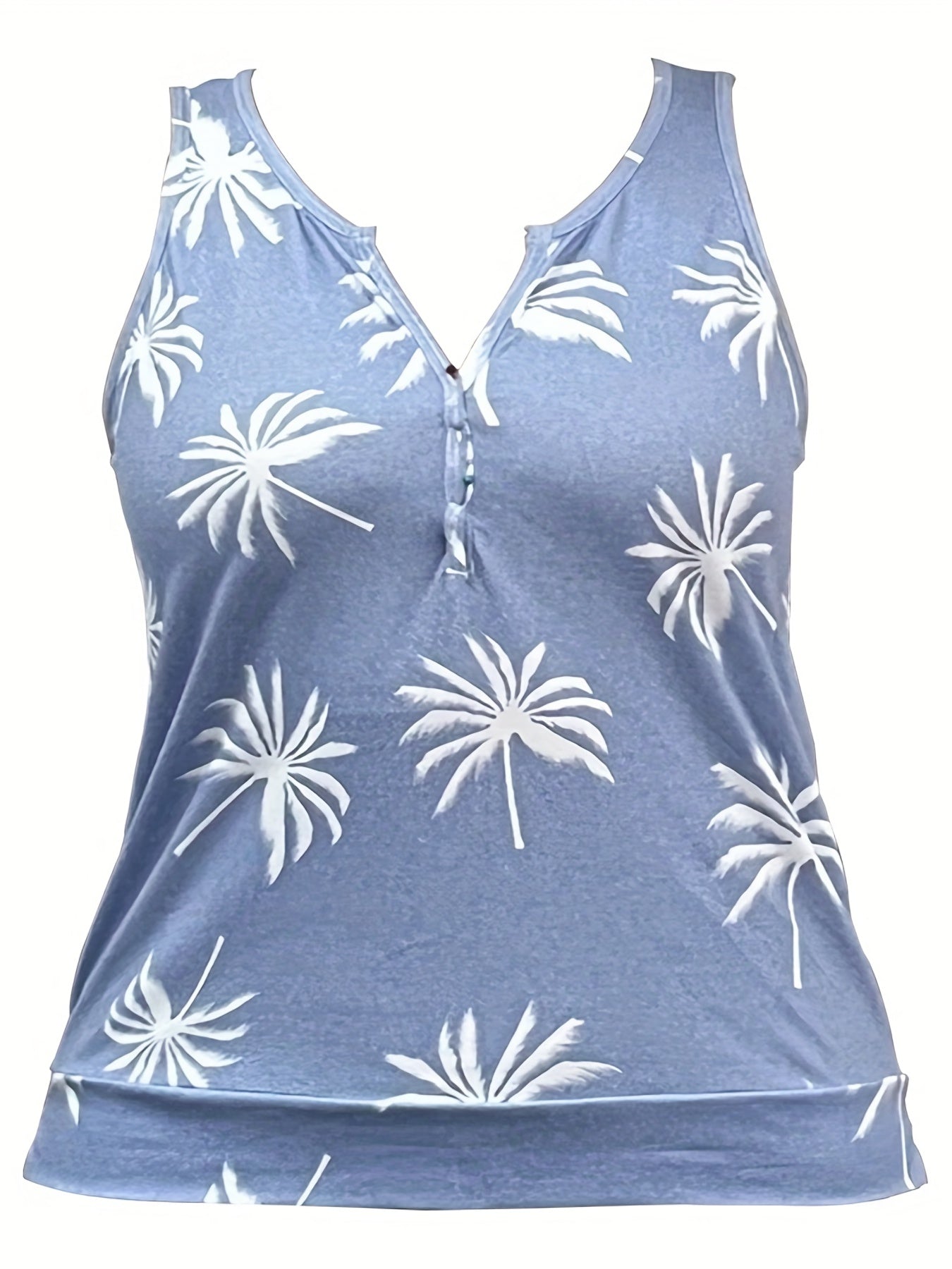 Plus Size Graphic Print Button Decor Tank Top