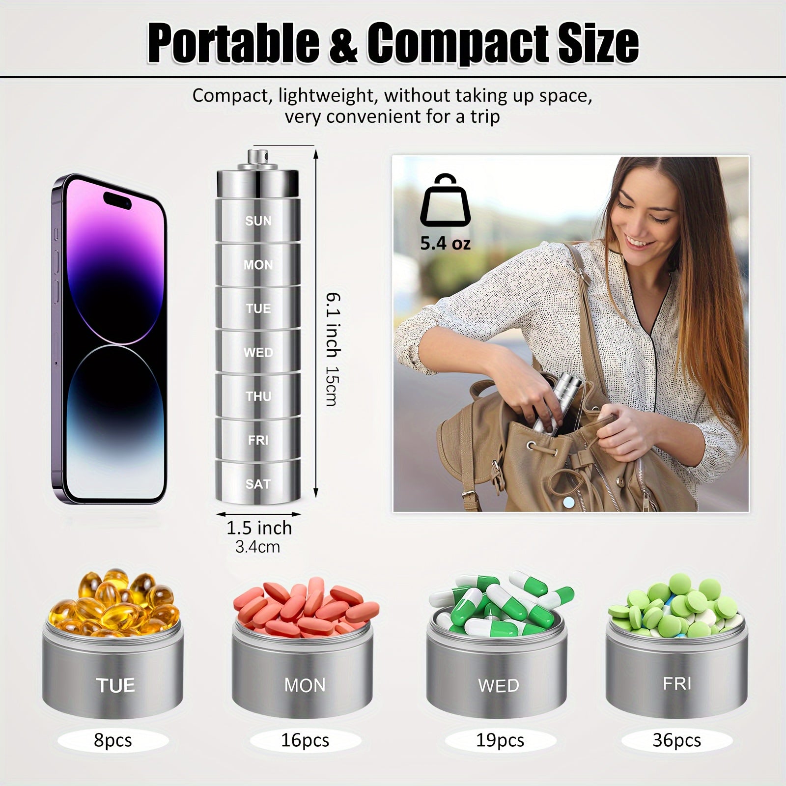 7pcs Metal Pill Organizers Stackable Waterproof Travel Pill Box