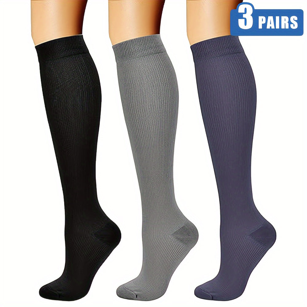 3 Pairs Knee High Compression Socks 15-20 mmHg Circulation for Women & Men