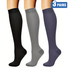 3 Pairs Knee High Compression Socks 15-20 mmHg Circulation for Women & Men