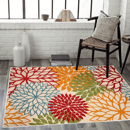 Modern Floral Machine Washable Rug Area Rugs Non Slip Colorful Throw Rug