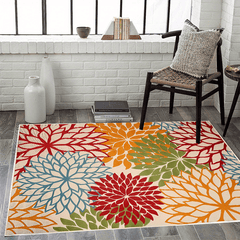 Modern Floral Machine Washable Rug Area Rugs Non Slip Colorful Throw Rug