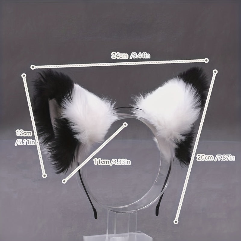 Black & Pink Fox Ear Hair Hoop Plush Headwear for Live Photo Props