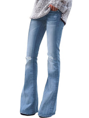 Ripped Holes Flared Jeans Bell Bottom High Waist Wide Legs High Rise Denim Pants