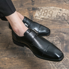 Men's Square Toe Block Dress Shoes Slip On Monk Loafer Shoes