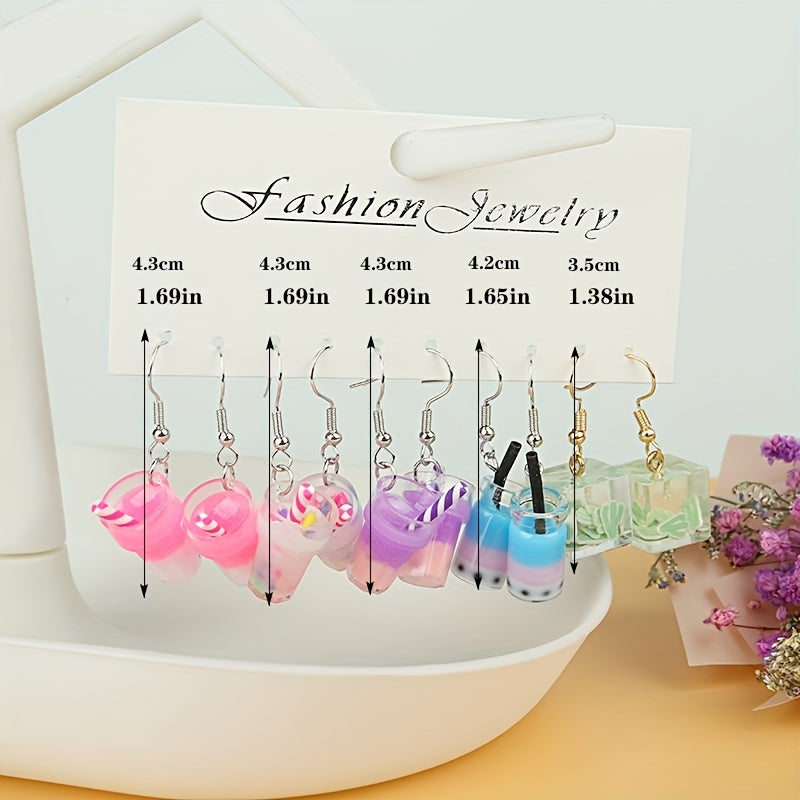 5 Pairs Girls Cartoon Cup Earrings Party Holiday Gift