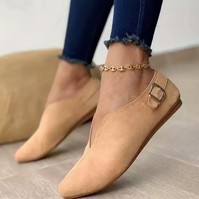 Women's Pointed Toe Flat Shoes Buckle Strap Slip On Micro Suede Shoes