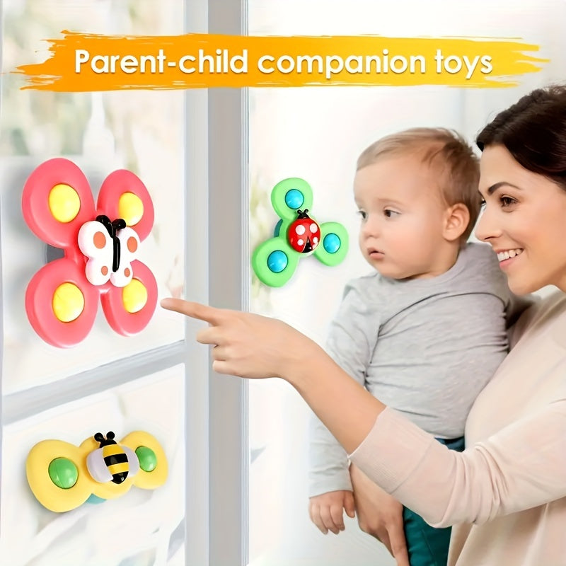 3pcs Suction Cup Rotating Baby Toys - Sensory Birthday Gift
