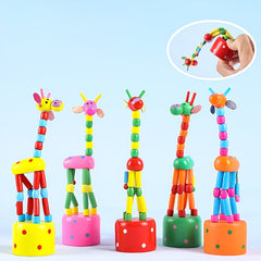 4pcs Swing Station Bucket Animal Finger Toy Wooden Giraffe Dance Toy