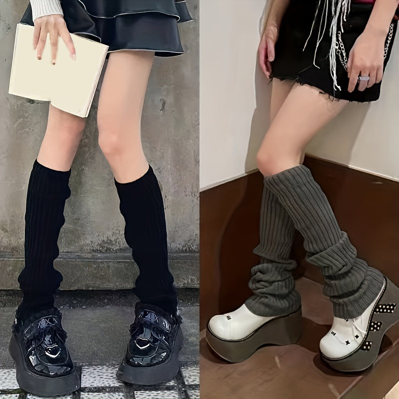 Rib Knit Leg Warmers Knee High Socks Women's Stockings