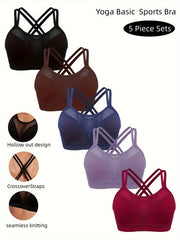 5pcs Stretch Hollow Criss Cross Sports Bra for Women