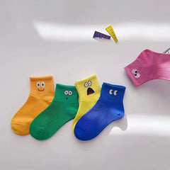 5 Pairs Boys Cartoon Face Socks Summer Spring Thin Breathable Comfortable