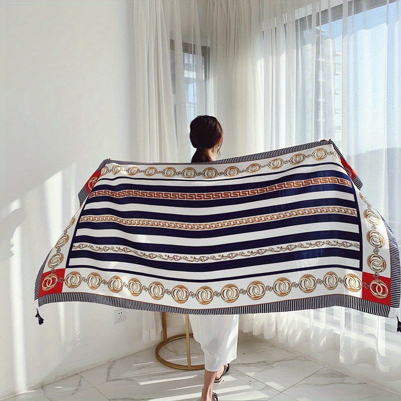 Boho Print Large Tassel Scarf Sunscreen Shawl Windproof Head Wrap