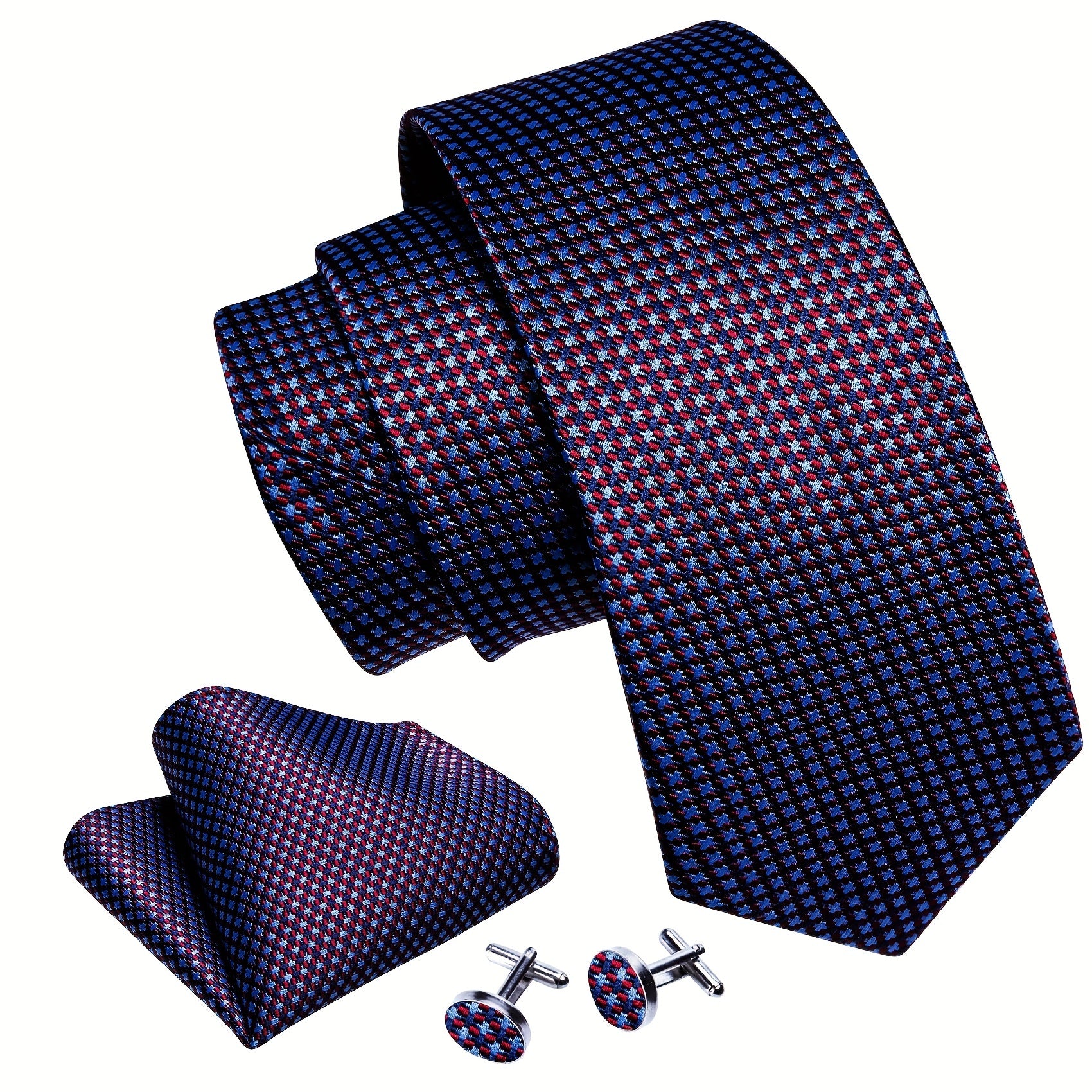 Men's Brown Green Plaid Silk Tie Set