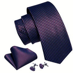 Men's Brown Green Plaid Silk Tie Set
