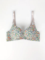 Floral Print Plunge Bra Scallop Trim Lingerie