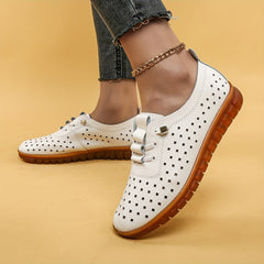 Women's Hollow Out Lace Up Flat Shoes Breathable Low Top Walking Shoes