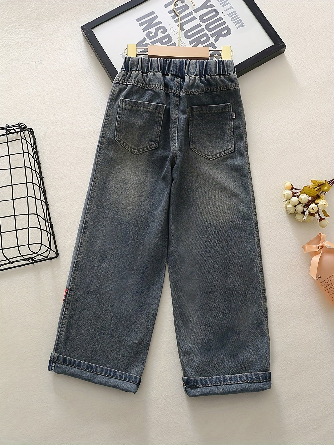 Girls Vintage Style Straight Leg Hip Hop Denim Pants