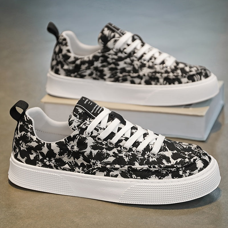 Men's Flowery Lace-up Skate Shoes with Good Grip