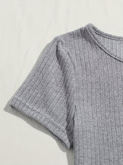 Short Sleeve Crew Neck Top & Elastic Waistband Pants Set