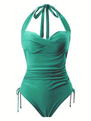 Casual Swimsuit Women's Plus Wrap Ruched Backless One Piece Swimsuit