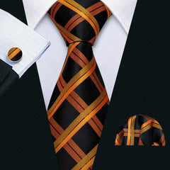 Barry Wang Men's Silk Tie Set Business Classic Check Plaid Necktie