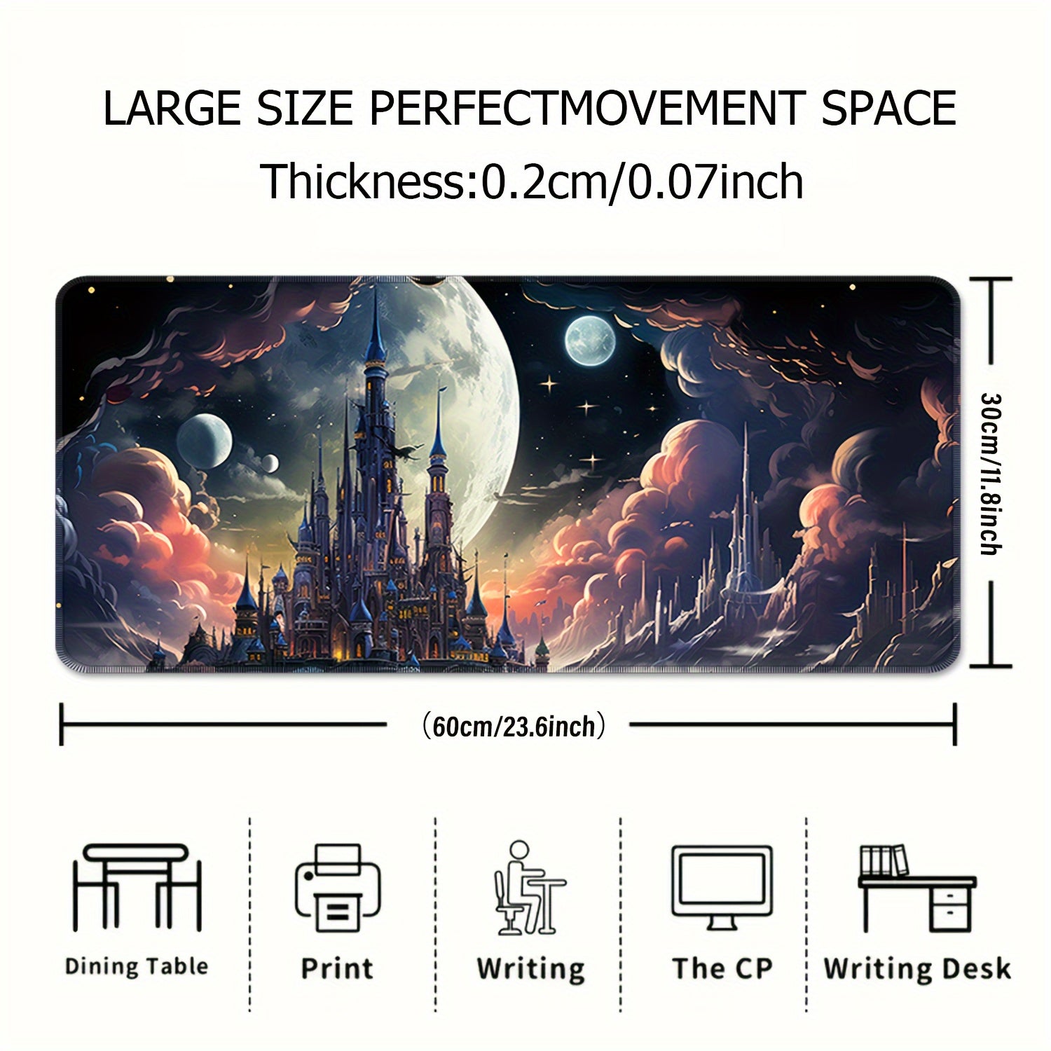 Moon Castle Mouse Pad Gaming Non-slip Base Waterproof Gamer Office Home