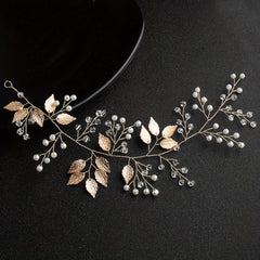 Faux Pearl Hairband Crystal Leaves Headband Bridal Bundle