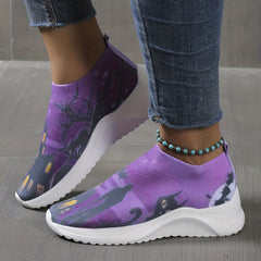 Women's Cat Print Casual Sock Shoes Low Top Sneakers
