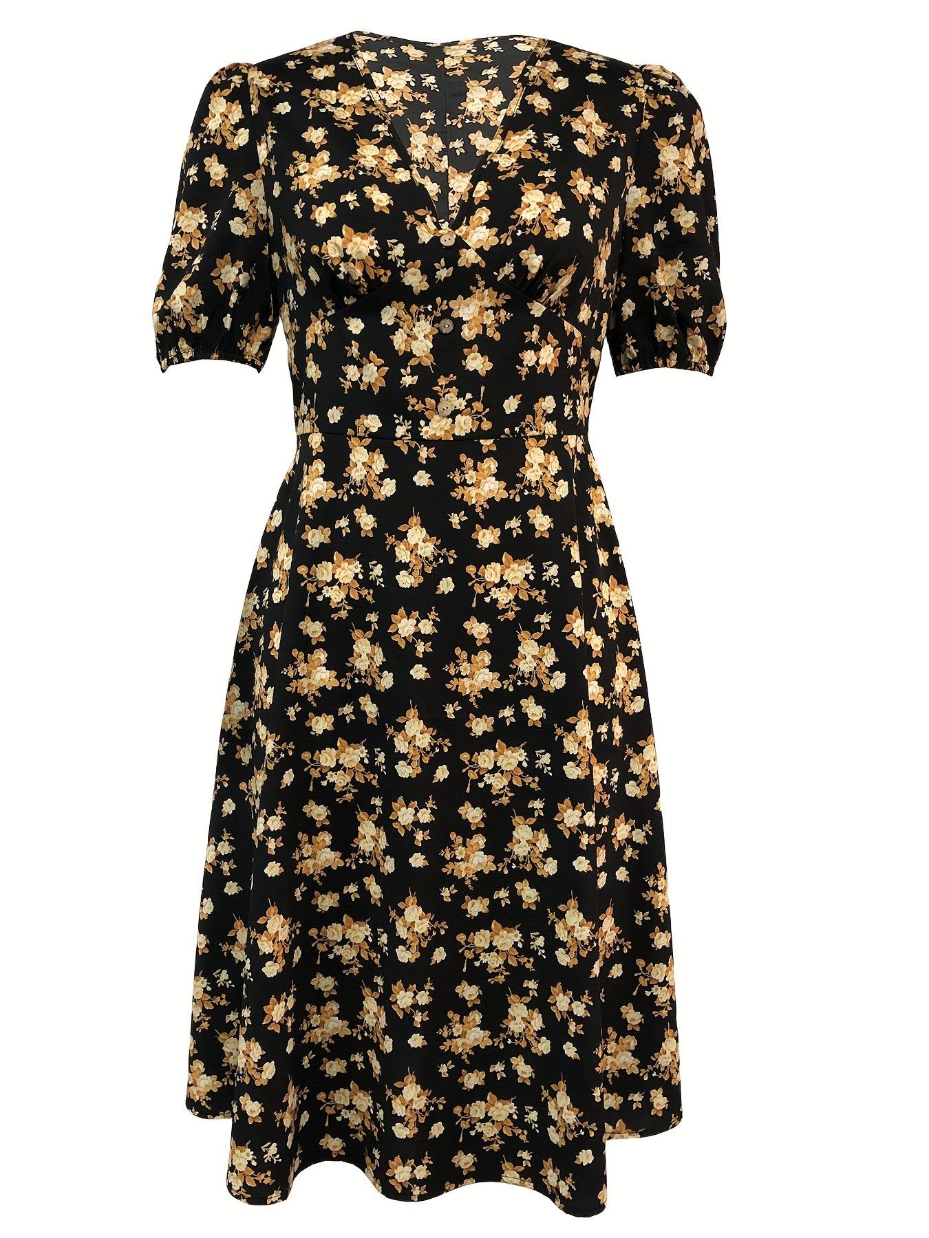 Floral Print V Neck Dress Short Sleeve Dress Spring Summer