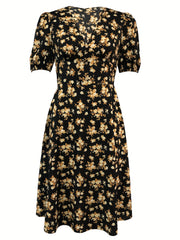Floral Print V Neck Dress Short Sleeve Dress Spring Summer