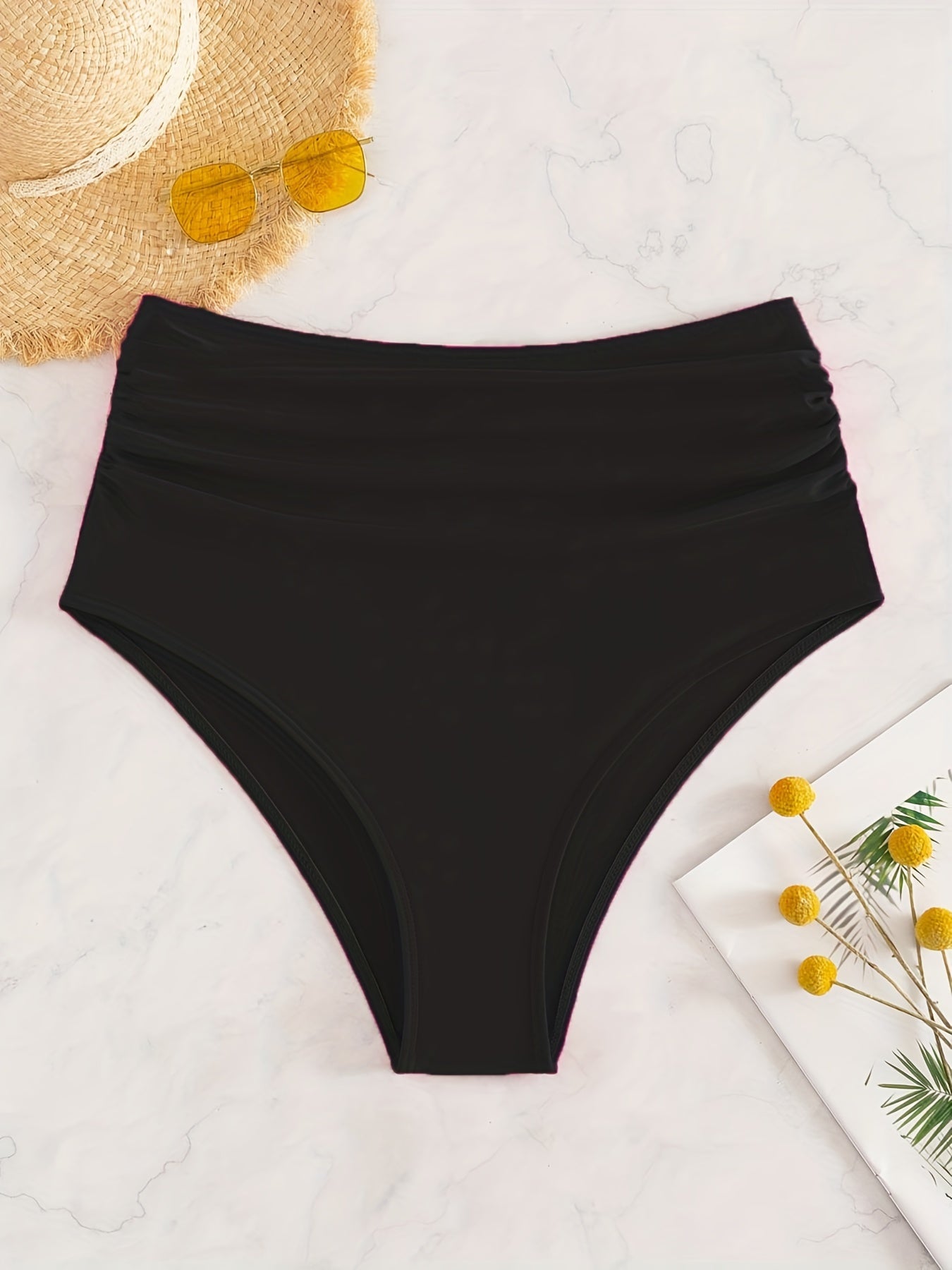 Ruched High Waist Bikini Panty High Rise Beach Bottom