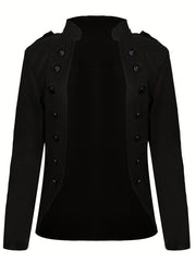 Button Decor Open Front Jacket Long Sleeve for Fall & Winter