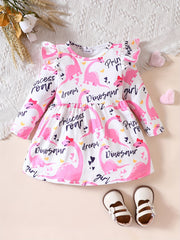 Baby Girl's Cartoon Graphic Long Sleeve Dress