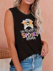 Coconut Tree & Wave Print Tank Top - Round Neck