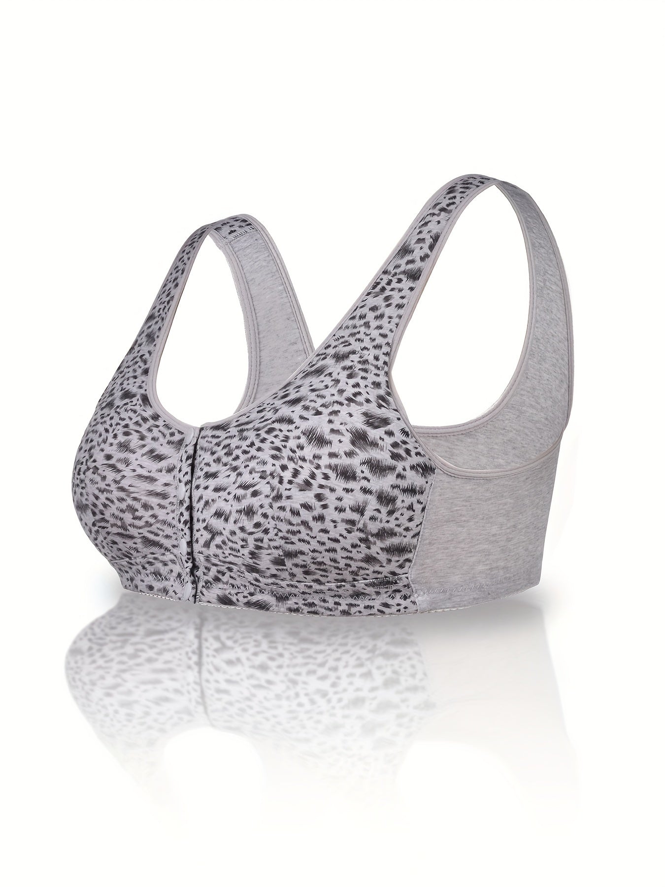 Leopard Print Buckle Front Plus Size Soft Bra