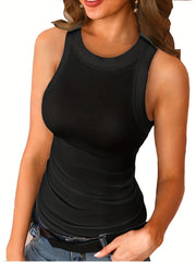 Women's Solid Round Neck Racer Tank Top