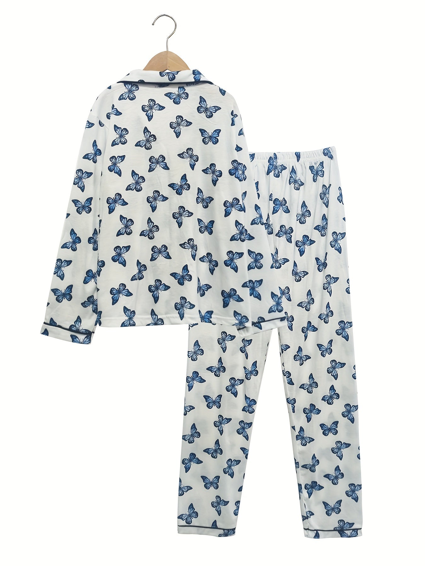 Kids 2pcs Butterfly Print Pajama Set Long Sleeve Top & Pants
