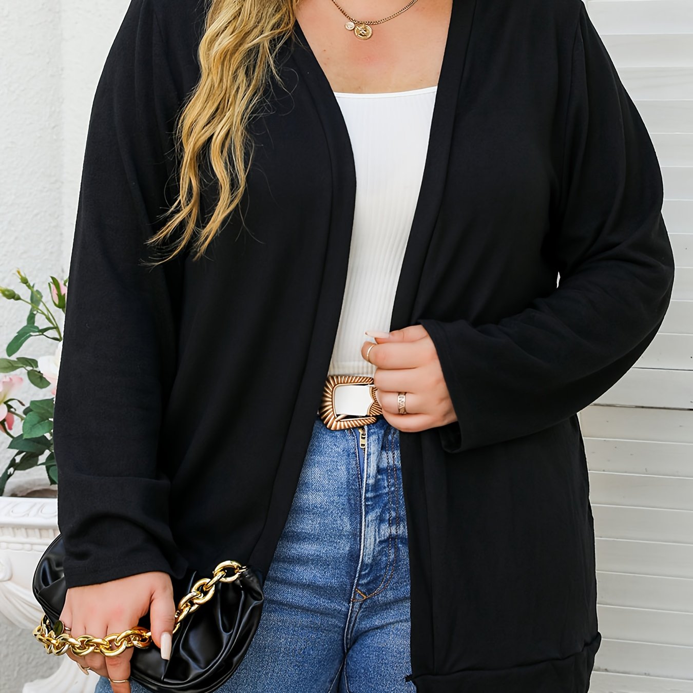 Solid Open Front Cardigan - Long Sleeve