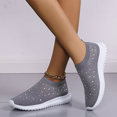 Faux Rhinestone Knitted Slip-On Sports Shoes for Women