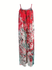 Boho Floral Print Spaghetti Jumpsuit Loose Wide Leg