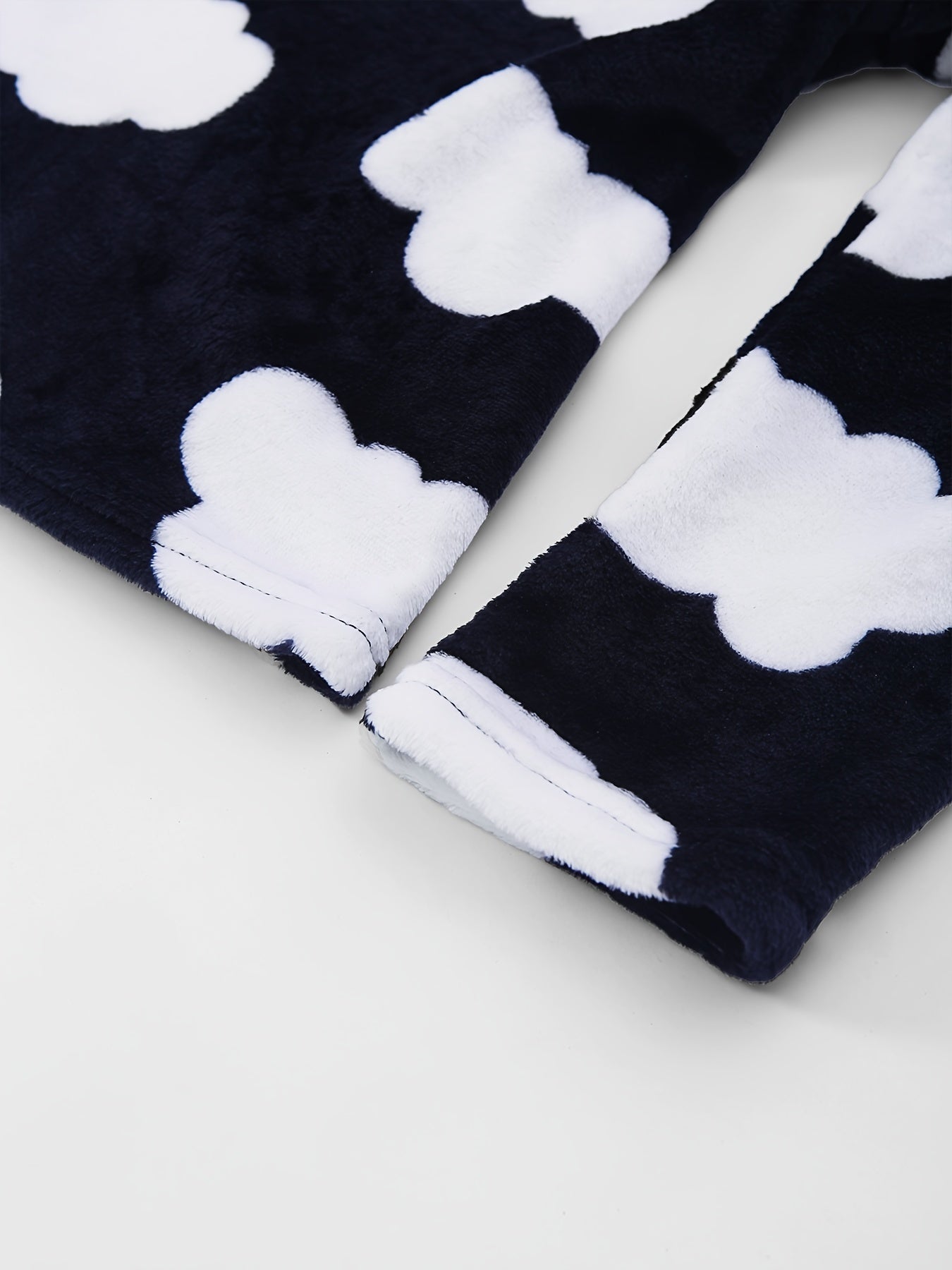 Cloud Print Fuzzy Pajama Set Long Sleeve Crew Neck Top & Elastic Waistband Pants