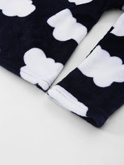 Cloud Print Fuzzy Pajama Set Long Sleeve Crew Neck Top & Elastic Waistband Pants