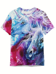 Kids Horse Graphic Short Sleeve T-shirt for Summer Sports