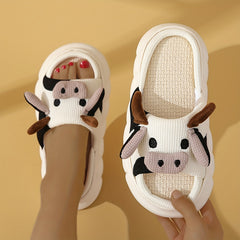 Cow Platform Slippers Open Toe Linen Sole Non Slip Shoes